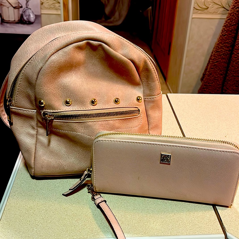 Pink backpack/purse with matching wallet